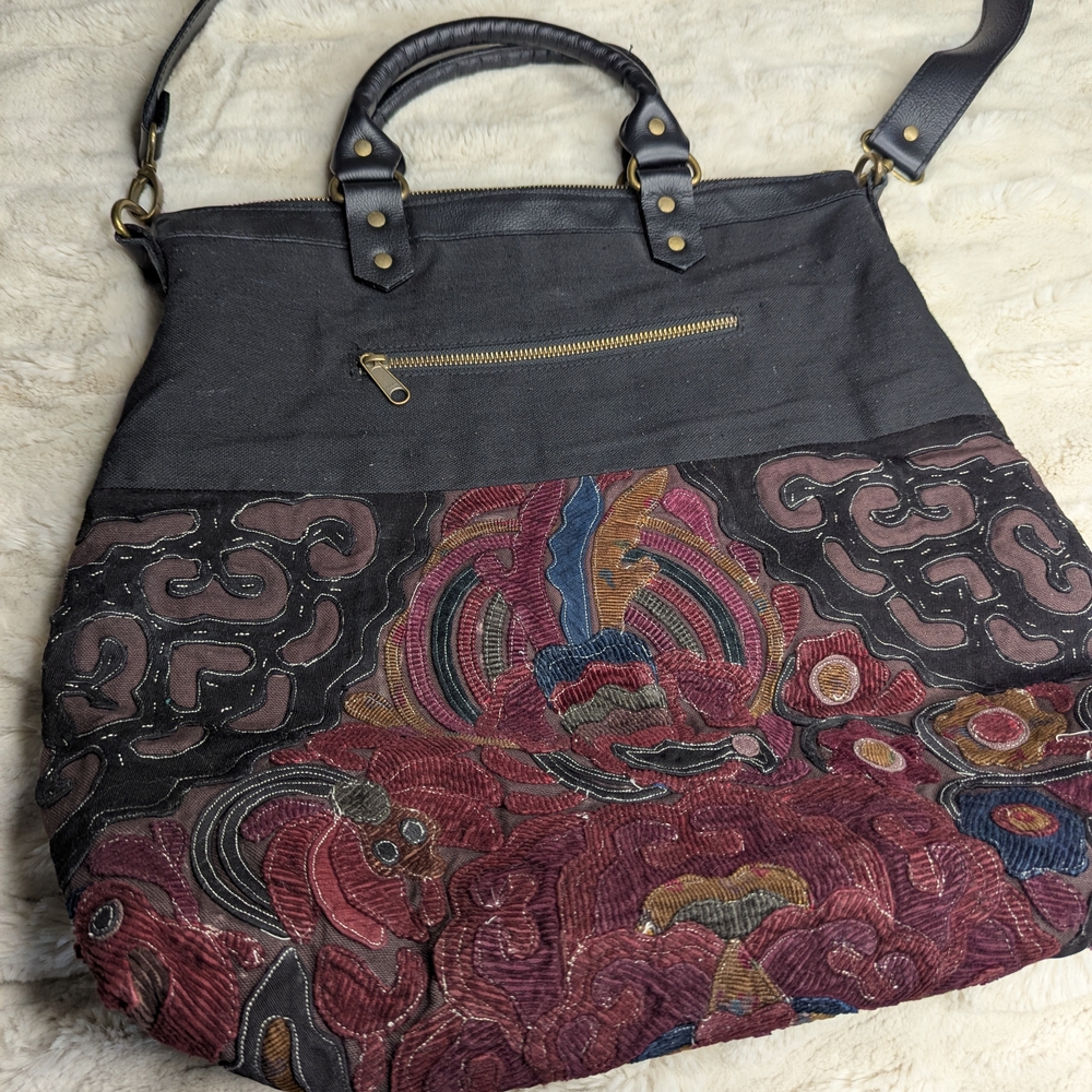JADETRIBE Embroidered Black and Multicolor Tote Bag